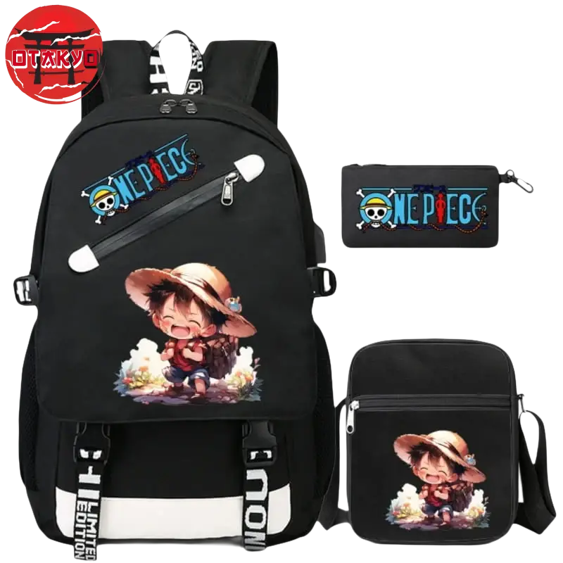 Luffy Kawaii Rucksack mit Federmäppchen und Umhängetasche - One Piece™