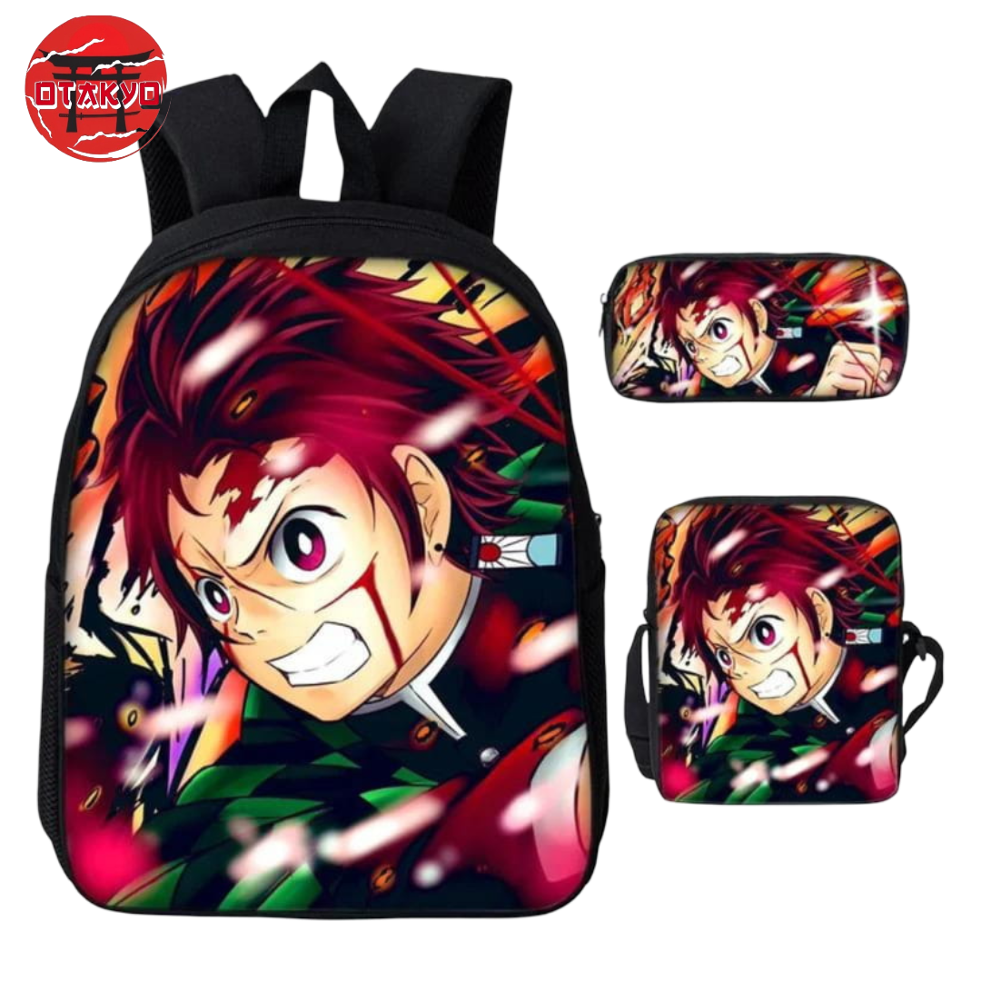 Tanjiro Kamado Feuertanz Rucksack mit Federmäppchen und Umhängetasche - Demon Slayer™