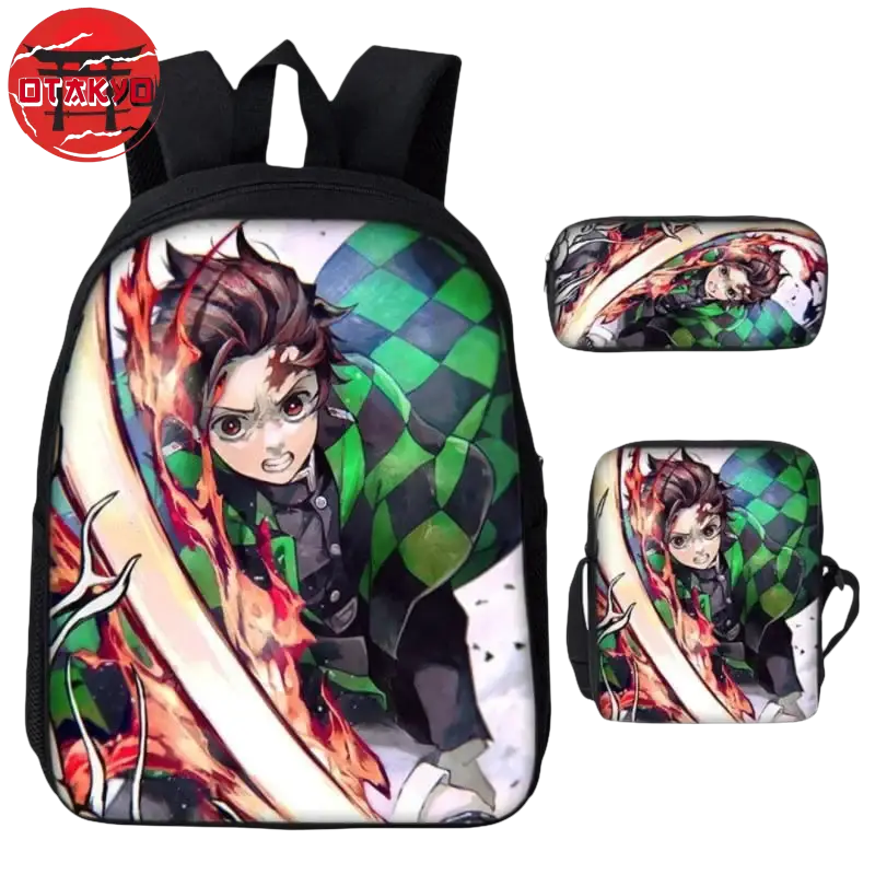 Tanjiro Sonnensäule Rucksack mit Federmäppchen und Tasche - Demon Slayer™