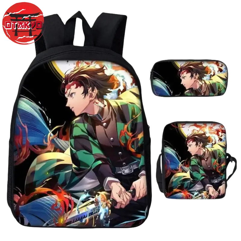 Rucksack mit Federmäppchen und Umhängetasche Tanjiro Feuer & Wasser - Demon Slayer™