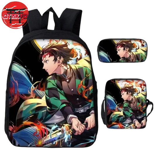 Rucksack mit Federmäppchen und Umhängetasche Tanjiro Feuer & Wasser - Demon Slayer™