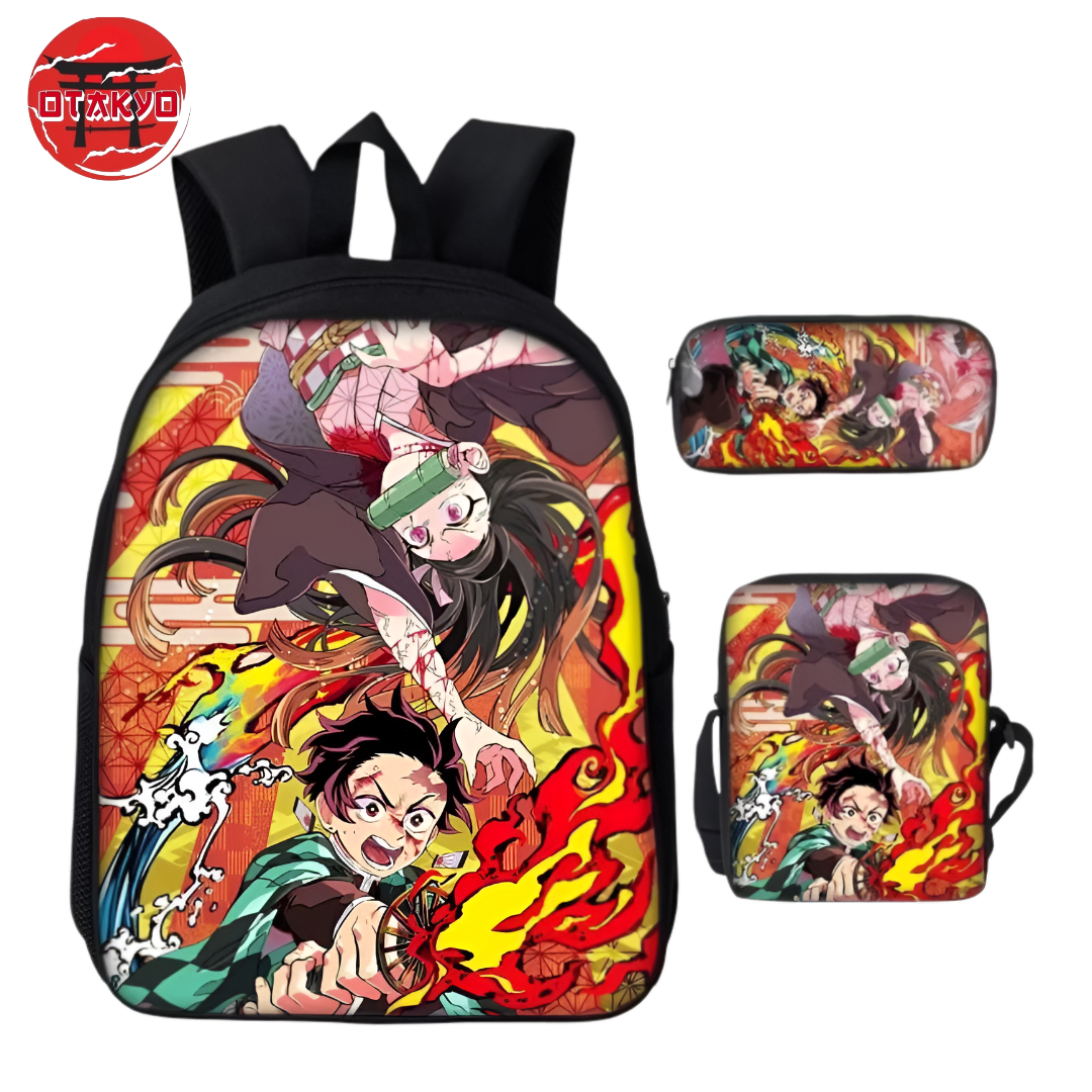 Rucksack mit Federmäppchen und Tasche Nezuko x Tanjiro Kamado - Demon Slayer™