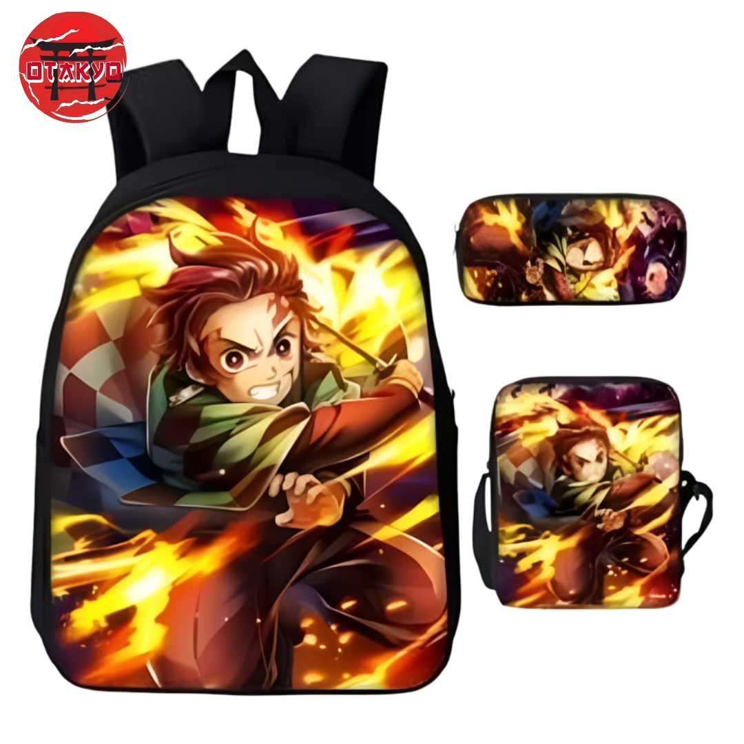 Rucksack mit Federmäppchen und Tasche Tanjiro Sonnenatmung - Demon Slayer™