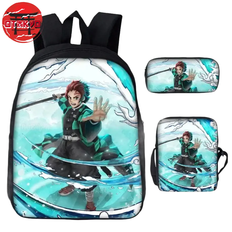 Rucksack mit Federmäppchen und Tasche Tanjiro Wasseratmung - Demon Slayer™