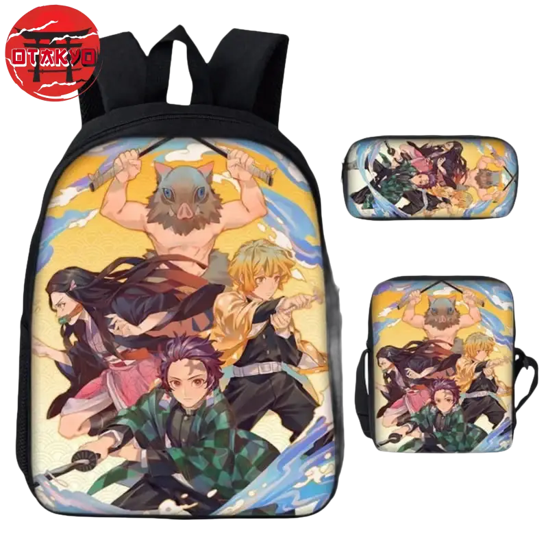 Rucksack mit Federmäppchen und Tasche Tanjiro x Nezuko x Zenitsu x Inosuke - Demon Slayer™