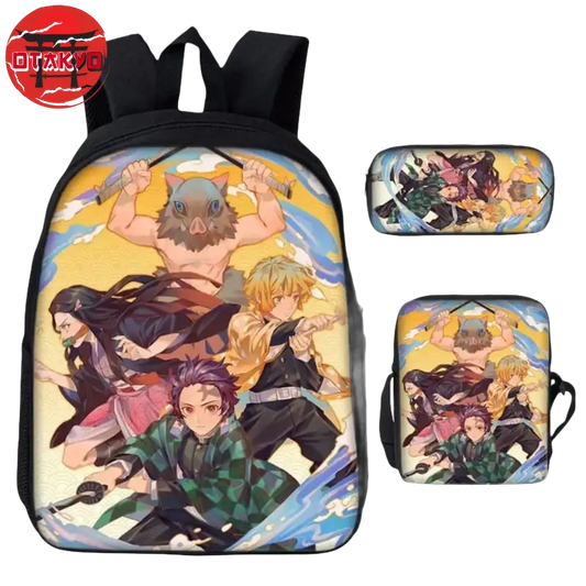 Rucksack mit Federmäppchen und Tasche Tanjiro x Nezuko x Zenitsu x Inosuke - Demon Slayer™