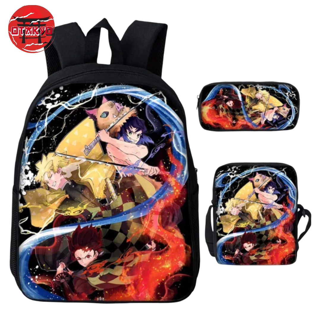 Rucksack mit Federmäppchen und Tasche Tanjiro x Zenitsu x Inosuke - Demon Slayer™