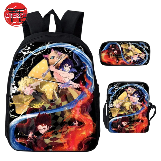 Rucksack mit Federmäppchen und Tasche Tanjiro x Zenitsu x Inosuke - Demon Slayer™