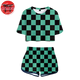 Tanjiro Kariert Grün Damen Schlafanzug - Demon Slayer™